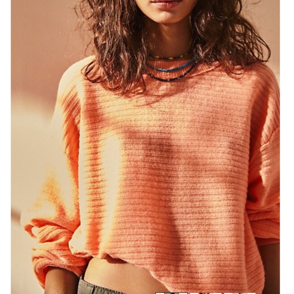 Free People Ribbed Coral Cashmere Pullover